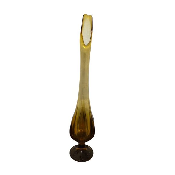 Vintage Viking Glass 6-Petal Light Gold Amber Swung Glass Vase MCM 23" - Picture 1 of 16